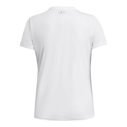 Under Armour Women's Velocity Solid Short Sleeve V Neck T Shirt, (100) White / / Metallic Silver, XXL