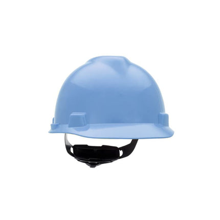 MSA 495853 V-Gard Cap Style Safety Hard Hat with Fas-Trac III Ratchet Suspension | Polyethylene Shell, Superior Impact Protection, Self Adjusting Crown Straps - Standard Size in Robin's Egg Blue