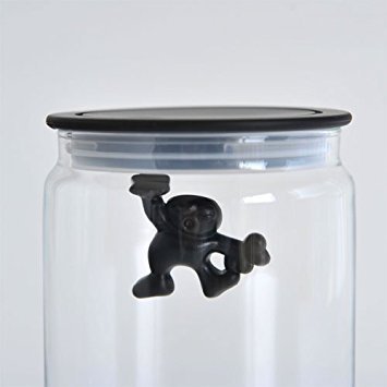 Alessi Gianni Glass Kitchen Box with Lid, Black, 15 cm Height