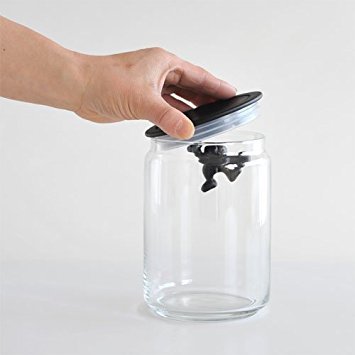 Alessi Gianni Glass Kitchen Box with Lid, Black, 15 cm Height