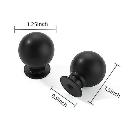 CABDM 10 Pack 1-1/4 Inch Solid Matte Black Cabinet Knobs Large Heavy Duty Drawer Knobs Kitchen Cabinet Hardware Vintage Ball Knobs Pulls for Drawers.
