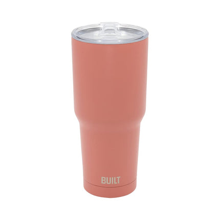 BUILT Double Walled Stainless Steel Tumbler Set with Replacement Lid, 2 Reusable Tritan Wire Straw Cleaning Brush in Gift Box, 1 Count (Pack of 1), Burnt Coral