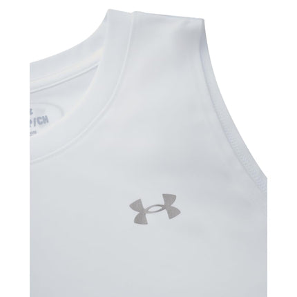 Under Armour Womens Velocity Solid Tank Top, (100) White / / Metallic Silver, XL