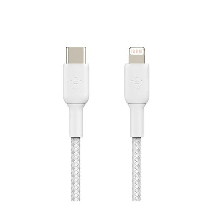 Belkin Braided USB-C to Lightning Cable (iPhone Fast Charging Cable for iPhone 14, 13, 12 or earlier) Boost Charge MFi-Certified iPhone USB-C Cable (2m, White)