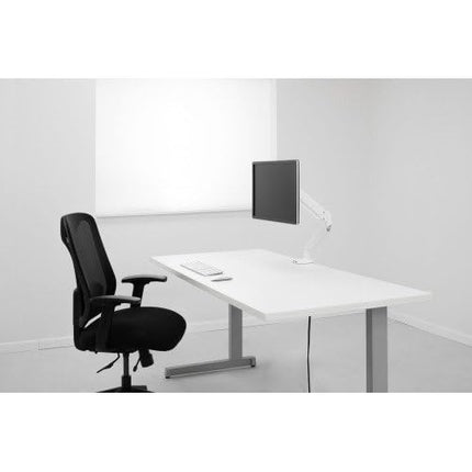 Fellowes Single Monitor Arm - Platinum Series Mount for 8KG 32 inch Screens - Ergonomic Adjustable Arm Desk Mount - Tilt 45° Swivel 360° Rotation 360°, VESA 75 x 75/100 x 100 - White