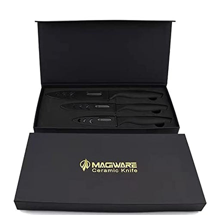 Magiware 6-Piece Paring Knife Set with Sheaths-Ceramic Blade Sharp Rust Proof Stain Resistant (include 5inch Utility Knife, 4inch Fruit Knife,3inch Paring Knifes)-Black (win0529)