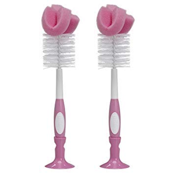 Cepillo para biberones Dr. Brown's - Silicona/Caucho - 2 unidades - Rosa - Limpieza fácil - Sin BPA