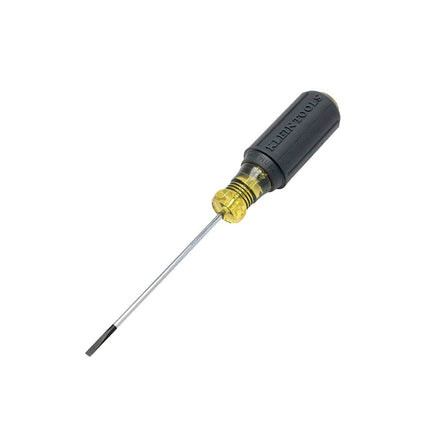 Klein Tools 612-4 Screwdriver, Flat Head Terminal Block Screwdriver, 1/8-Inch Cabinet Tip, 4-Inch Round Shank