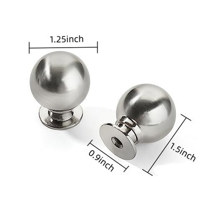 CABDM 10 Pack 1-1/4 Inch Solid Brushed Nickel Cabinet Knobs Large Heavy Duty Drawer Knobs Kitchen Cabinet Hardware Vintage Ball Knobs Pulls for Drawers.