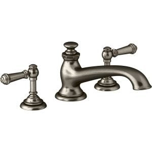 Kohler 72777-SN Caño de bañera de montaje en la cubierta Artifacts con diseño acampanado, sin manijas, níquel pulido vibrante