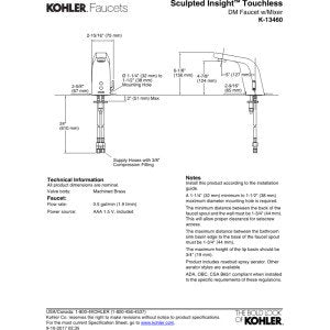 KOHLER K-13460-CP Sculpted Single-Hole DC-Powered Commercial Bathroom Sink Insight Technology, Temperature Mixer and 5-3/4" Spout Touchless Faucet, Polished Chrome