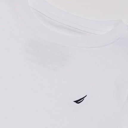 Nautica Big Boys' Short Sleeve Crew Neck T-Shirt, Solid Jersey Knit with Embroidered Logo, White, 5