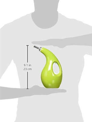 Rachael Ray Botella dispensadora de aceite de oliva de cerámica con esmalte sólido, 710 ml, color verde