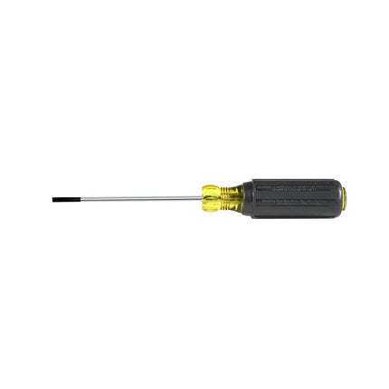 Klein Tools 612-4 Screwdriver, Flat Head Terminal Block Screwdriver, 1/8-Inch Cabinet Tip, 4-Inch Round Shank