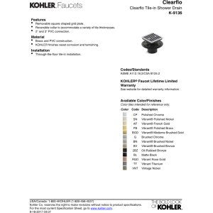 Kohler K-9136-SN Square Design Tile-in Shower Drain, Vibrant Polished Nickel