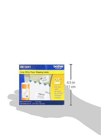 Brother Genuine DK-1241 Die Cut White Labels, 4 x 6 Inch Individual Labels, Large Shipping White Paper Labels, 200 Count, (1) Roll Per Box