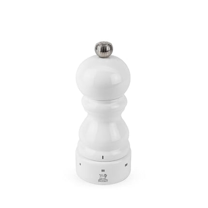 PEUGEOT - Paris u'Select 12 cm Salt Mill - 6 Predefined Salt Grinder Settings - Powdered Salt Innovation, Zirlion Mechanism - PEFC-Certified Wood - Made in France - Glossy White Finish