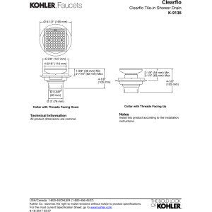 Kohler K-9136-BN Drenaje de ducha cuadrado para empotrar en azulejos, níquel cepillado vibrante