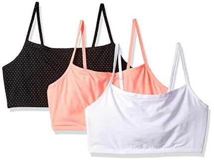 Fruit of the Loom Women's Spaghetti Strap Cotton Pull Over 3 Pack Sports Bra in Fashion Colors, Opaque, Pin Dot/Popsicle Pink/White, 32 (Pack of 3)