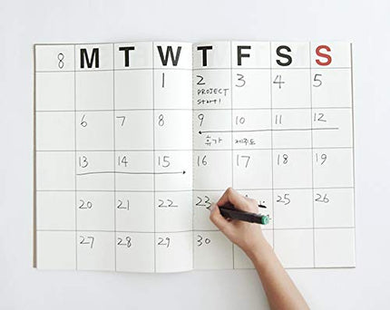 JSTORY Big Monthly Planner Stitch Bound Lays Flat Huge Undated Year Round Flexible Cover Goal/Time Organizer Thick Paper Eco Friendly Customizable A3 16 Months 18 Sheets Kraft