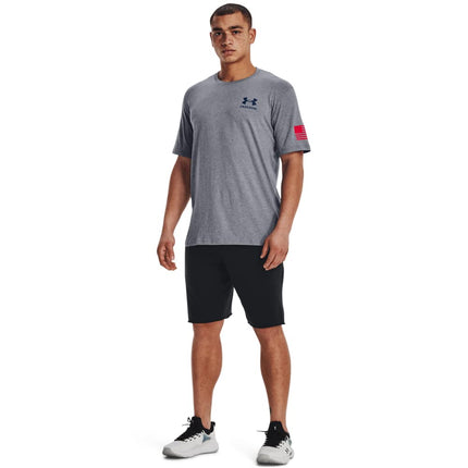 Under Armour Men's New Freedom Flag T-Shirt, (037) Steel Light Heather/Red/Blackout Navy, XS