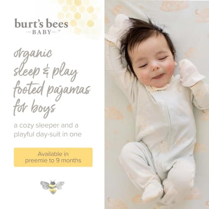 Burt's Bees Baby - Mameluco de una pieza de algodón orgánico para bebé, con cierre frontal, pijama con pies, diseño de nubes a la luz de la luna, 6-9 meses