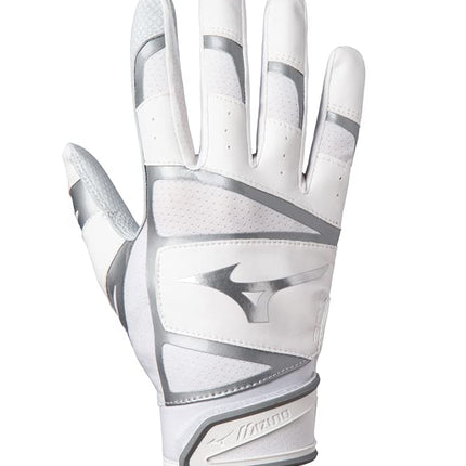 Mizuno B-303 Adult Baseball Batting Glove, White-Silver, XX-Large