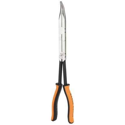 Klein Tools 71401 Long Nose Pliers, Bent Nose Pliers, Angled Knurled Jaws, Double Rivet, Extended Reach, 13-Inch