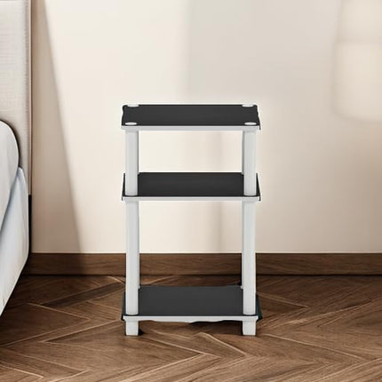 Furinno JUST Side Table, 3-Tier End Table, Open Shelves Night Stand, Bedside Table, Toolless Assembly, for Living Room, Bedroom, White(Espresso)