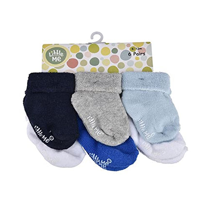 Little Me baby-boys Baby Boys' 6 Pack SocksBaby Boy Socks, Blue/White/Gray, 0-6 Months
