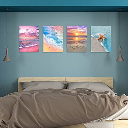 Muzagroo Art 4 Pack 5D Diamond Painting Kits for Adults DIY Drill Diamond Art Kits Arts and Crafts for Beginners Beach Diamond Dot Kits Gem Painting Wall Art for Living Room