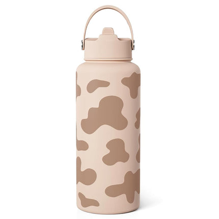 Cow Print Water Bottle 32oz Stainless Steel with L