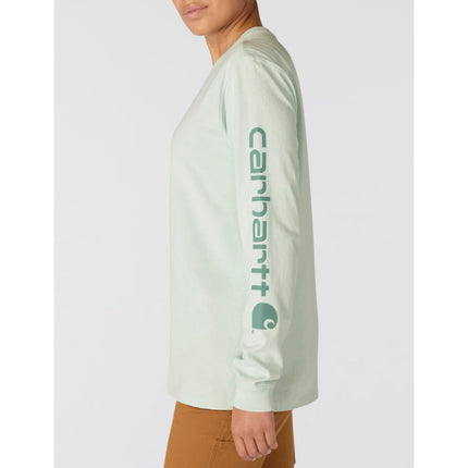 Carhartt Women's Loose Fit Heavyweight Long-Sleeve Logo Sleeve Graphic T-Shirt, Smoked Teal, S