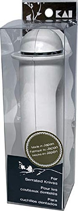 Kai PRO Serrated Knife Sharpener, Kitchen Knife Sharpener for Serrated and Reversed Scallop Blades, Easy-Grip Handle, Non-Slip Base, Knife Sharpeners for Kitchen Knives, White