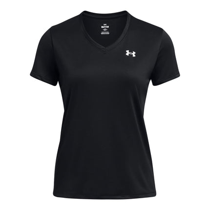 Under Armour Womens Velocity Solid Short Sleeve V Neck T Shirt, (001) Black / / Metallic Silver, XL