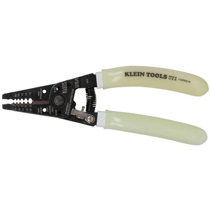 KLEIN TOOLS Wire Stripper/Cutter, Klein-Kurve Stripper/Cutter, 10-18 AWG Solid, 12-20 AWG Stranded Wire, Glow in The Dark Grips 11055GLW, High-Visibility Handle