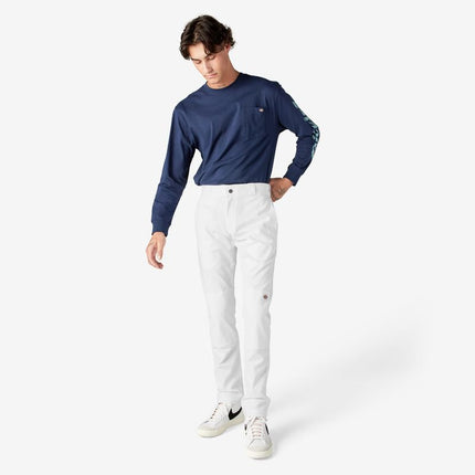 Pantalones de trabajo Dickies Skinny Straight de doble rodilla para hombre - Duraderos, ajuste delgado, uniforme industrial y ropa de trabajo, blanco V1, 34W x 30L