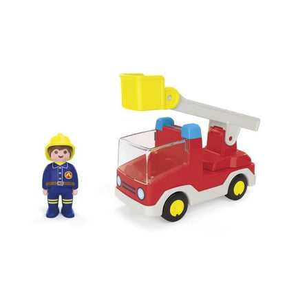 PLAYMOBIL 71683 JUNIOR: Ladder Unit Fire Truck, with extendable ladder and firefighter, sustainable toy made from plant-based plastics, gifting toy, play sets suitable for children ages 1+