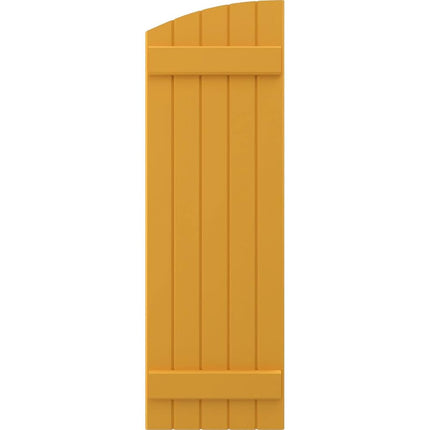 Ekena Millwork ARW101BE518X33TUH Americraft Five 2 Exterior Real Wood Joined Board-n-Batten Shutters w/Elliptical Top (Per Pair), 17 1/2"W x 33"H, Turmeric
