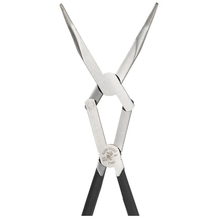 Klein Tools 71401 Long Nose Pliers, Bent Nose Pliers, Angled Knurled Jaws, Double Rivet, Extended Reach, 13-Inch