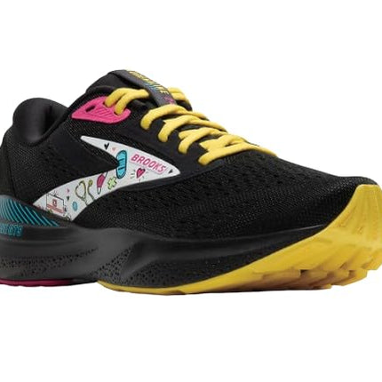 Brooks Women’s Adrenaline GTS 24 Supportive Running Shoe, Black/Yellow/Fuchsia, 5.5 UK