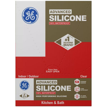 GE Advanced Silicone Caulk for Kitchen & Bathroom, White, 2.8 fl oz Tube, 1 Pack - 100% Waterproof Silicone Sealant, 5X Stronger Adhesion, Shrink & Crack Proof
