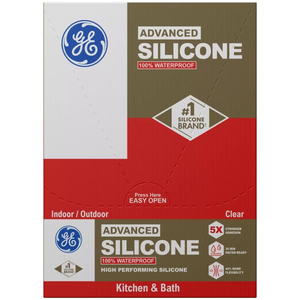 GE Advanced Silicone Caulk for Kitchen & Bathroom, White, 2.8 fl oz Tube, 1 Pack - 100% Waterproof Silicone Sealant, 5X Stronger Adhesion, Shrink & Crack Proof