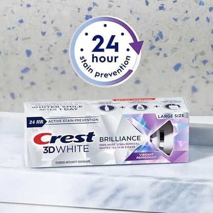 Crest Toothpaste 3D White Brilliance Vibrant Peppermint, 4.1oz (Pack of 3)