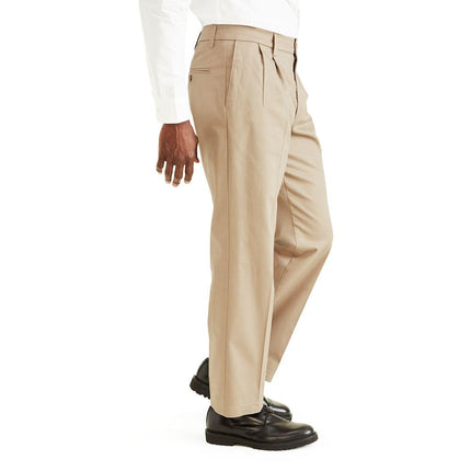 Pantalones Dockers de algodón elástico de lujo para hombre, ajuste clásico, plisados (tallas regulares y grandes), Timberwolf, 40W x 29L, Timberwolf, X-Grande