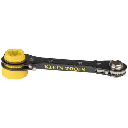 KLEIN TOOLS KT155T 6-in-1 Lineman's Ratcheting Wrench with Bolt Through Design and Bright Yellow Socket