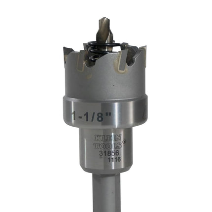 Klein Tools 31856 Heavy Duty Hole Cutter, 1-1/8-Inch Carbide Hole Cutter Cuts Stainless Steel, Mild Steel, Iron, and Copper
