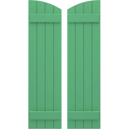 Ekena Millwork ARW101BE414X34LPH Americraft Four 2 Exterior Real Wood Joined Board-n-Batten Shutters w/Elliptical Top (Per Pair), 14"W x 34"H, Lily Pads
