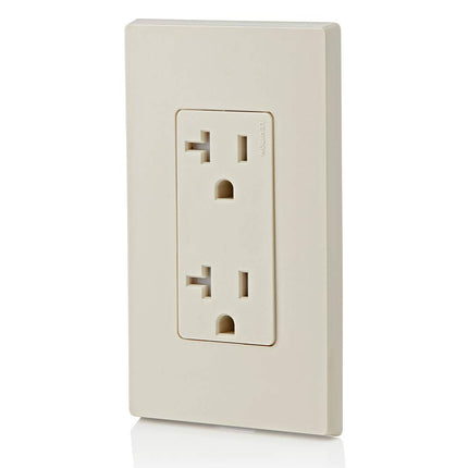 Tomacorriente dúplex de pared Leviton Decora resistente a manipulaciones, 20 A, T5825, almendra clara