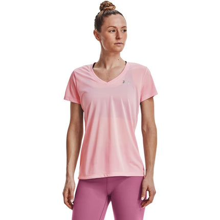 Under Armour Women's Tech V-Neck Short-Sleeve T-Shirt, (647) Prime Pink / / Metallic Silver, X-Small